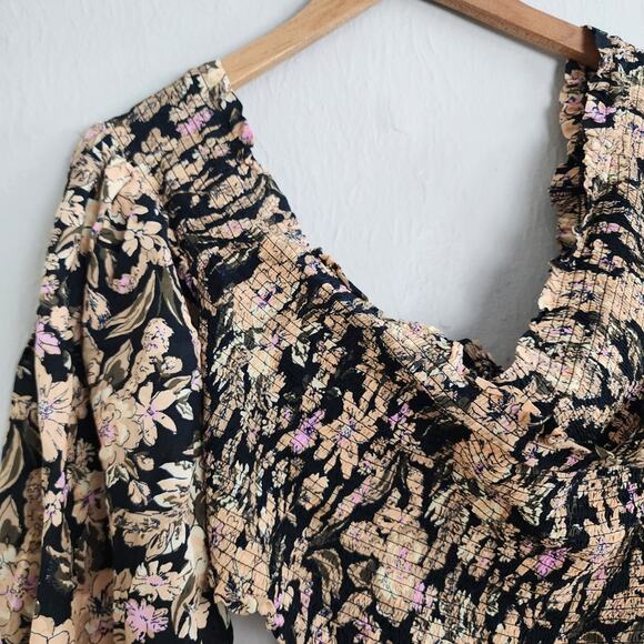 Free People East To West Smocked Floral Off-Shoulder Long Sleeve Top - Picture 13 of 14